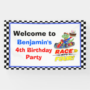 Banderoles Bienvenue 4e Anniversaire Course de Dinosaure Prêt