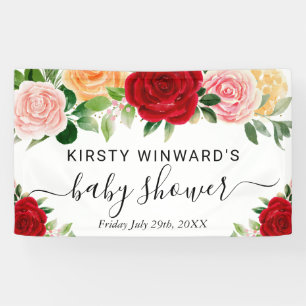 Banderoles Bienvenue à la Baby Shower Aquarelle Roses Orange 