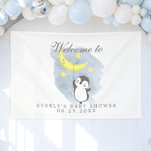 Banderoles Bienvenue à la Baby Shower au thème de Pingouin Lu