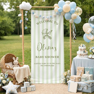 Banderoles Bienvenue à la Baby Shower avec une Rayure Vert Sa