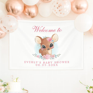 Banderoles Bienvenue à la baby shower Cerf Floral Mignon Bois