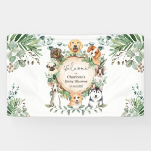 Banderoles Bienvenue à la Baby Shower Chiots et Feuillage