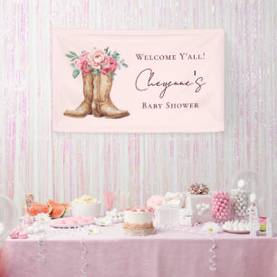 Banderoles Bienvenue à la baby shower Cowgirl florale rose