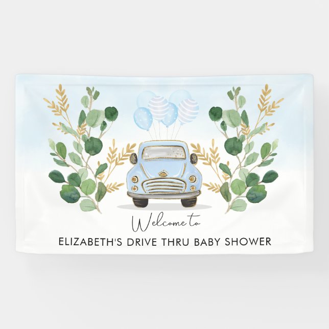 Banderoles Bienvenue à la Baby Shower Drive By Blue Gold Gree (Horizontal)