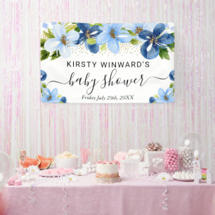Banderoles Bienvenue à la Baby Shower Fleurs Bleues et Nuit