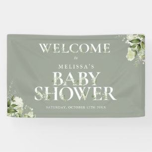 Banderoles Bienvenue à la Baby Shower Florale Verte de Sauge