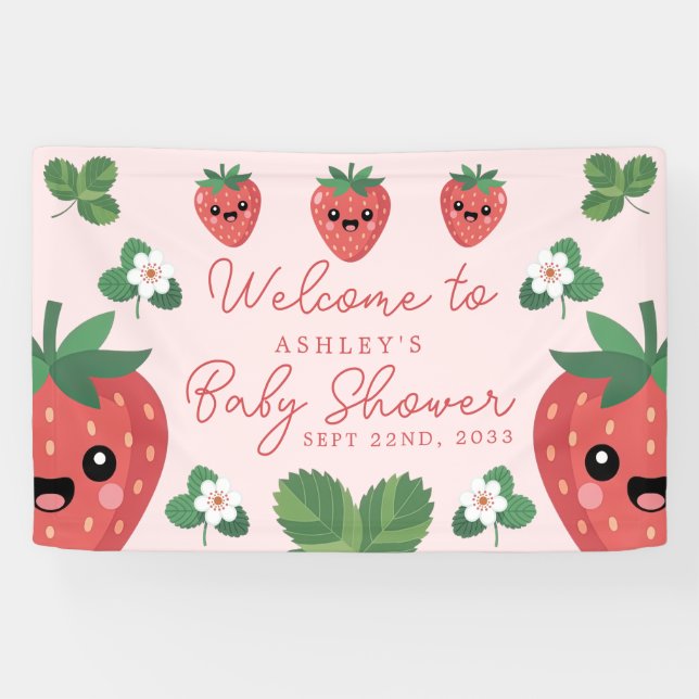 Banderoles Bienvenue à la Baby Shower Kawaii Strawberry (Horizontal)