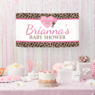 Banderoles Bienvenue à la baby shower léopard et rose