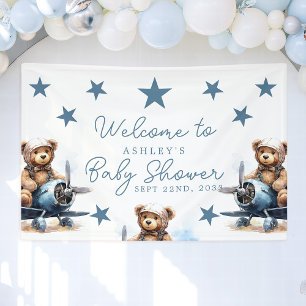 Banderoles Bienvenue à la fête prénatale avion ourson