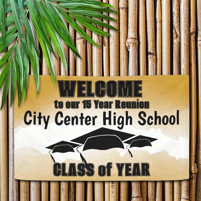 Banderoles Bienvenue à la réunion de la classe frontière Gold (The gold watercolor border, black text and white background offers a warm welcome to your guests.)