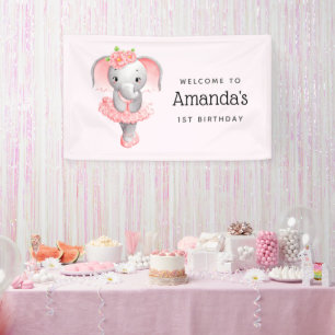Banderoles Bienvenue à la soirée Eléphant rose et gris