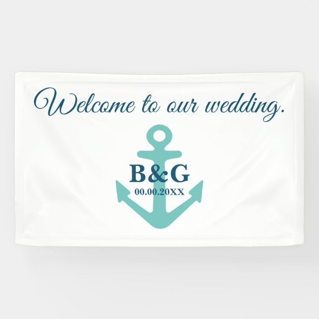 Banderoles Bienvenue à notre élégant mariage à thème nautique (Horizontal)