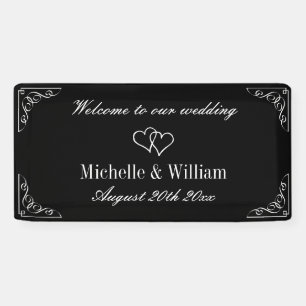 Banderoles Bienvenue à notre mariage élégant noir et blanc