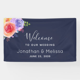 Banderoles Bienvenue à notre Mariage Pretty Floral Aquarelle