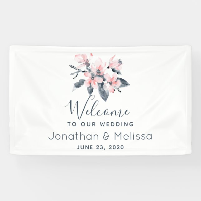 Banderoles Bienvenue à notre Mariage Rose & Grey Flowers Clas (Horizontal)