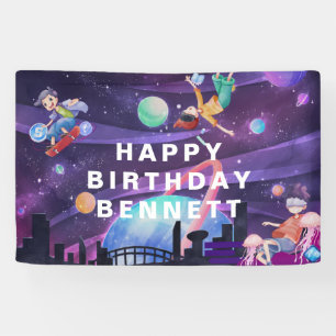 Banderoles Bienvenue à une fête d'anniversaire de jeu en réal