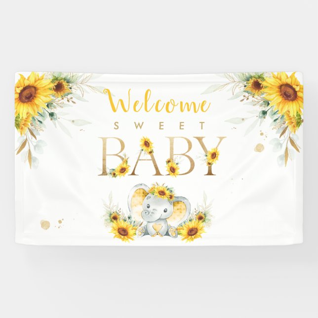 Banderoles Bienvenue au Baby shower de tournesol éléphant (Horizontal)