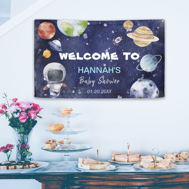 Banderoles Bienvenue au Baby shower des astronautes de l'espa (Astronaut Outer Space Boy Baby Shower Welcome Banner)
