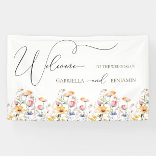 Banderoles Bienvenue au mariage de fleurs sauvages de prairie