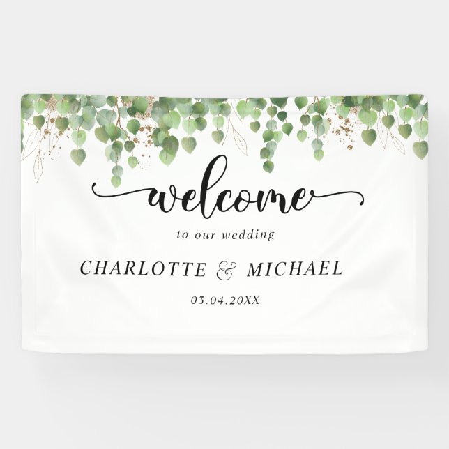 Banderoles Bienvenue au Mariage Eucalyptus (Horizontal)