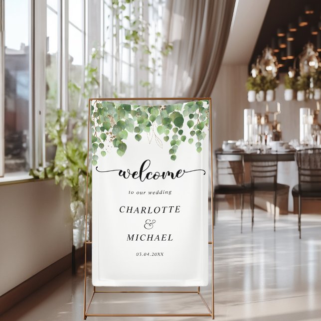 Banderoles Bienvenue au Mariage Eucalyptus (Eucalyptus Wedding Welcome Banner with your name & Date.)