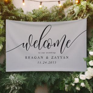 Banderoles Bienvenue au mariage simple calligraphie gris doux