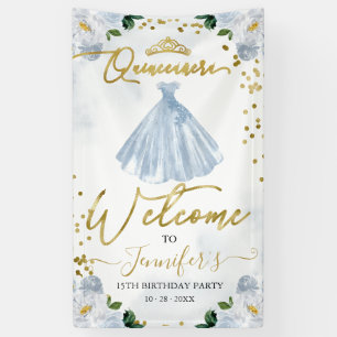 Banderoles Bienvenue au Quinceanera Floral Bleu
