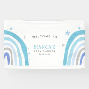 Banderoles Bienvenue Baby shower arc-en-ciel bleu magique