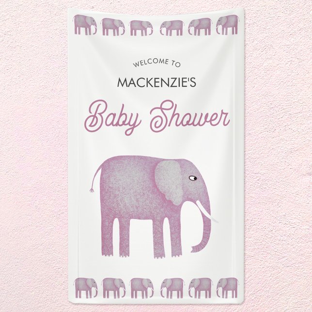 Banderoles Bienvenue Baby shower Eléphant Rose (Pink watercolor elephant baby shower welcome banner)
