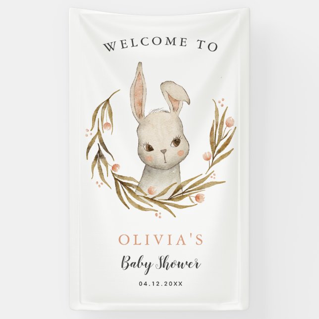 Banderoles Bienvenue Baby shower fille lapin mignonne (Vertical)