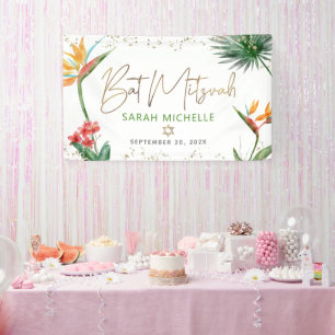 Banderoles Bienvenue Bat Mitzvah Feuille de Palmier Tropicale