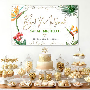 Banderoles Bienvenue Bat Mitzvah Feuille de Palmier Tropicale