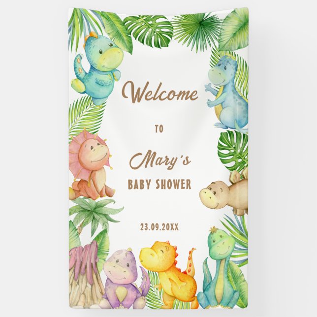 Banderoles Bienvenue bébé dinosaure (Vertical)