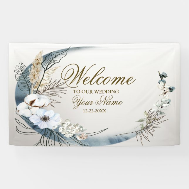 Banderoles Bienvenue Boho White Orchid Flowers Blue Moon Part (Horizontal)