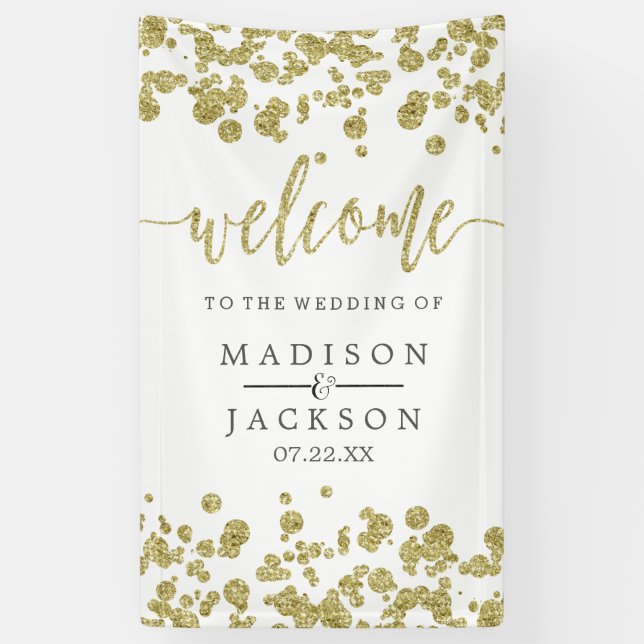 Banderoles Bienvenue du Mariage Confetti Blanc & Or (Vertical)