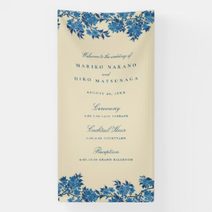 Banderoles Bienvenue en fleurs de cerisier bleu japonais anti