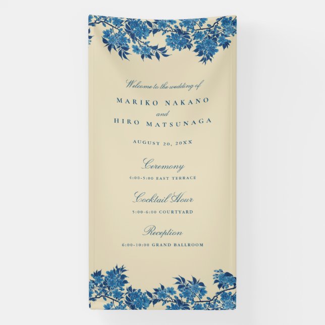 Banderoles Bienvenue en fleurs de cerisier bleu japonais anti (Verticale)