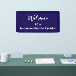 Banderoles Bienvenue Famille Réunion Bleu foncé Blanc avec no