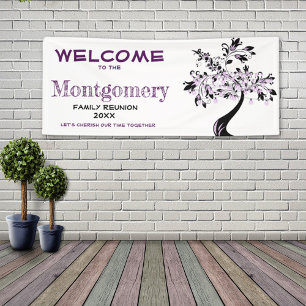Banderoles Bienvenue Famille Réunion Moderne Purple Arbre