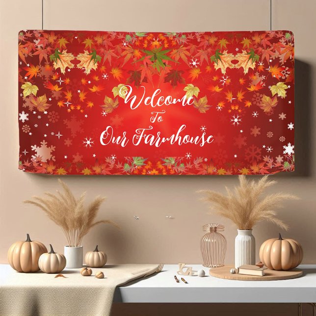 Banderoles Bienvenue Farmhouse Couleur automne Maple Leaf Aut (Welcome Farmhouse Fall Color Maple Leaf Autumn Red Banner)