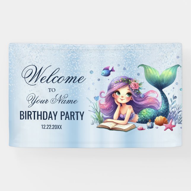 Banderoles Bienvenue Fête d'anniversaire Aquarelle Mermaid Vi (Horizontal)