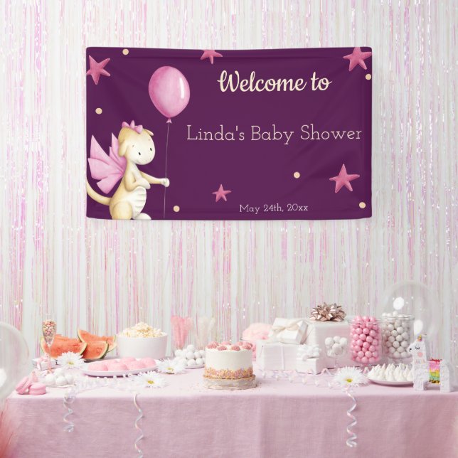 Banderoles Bienvenue Fille Baby shower Bourgogne Dragon (Fête)