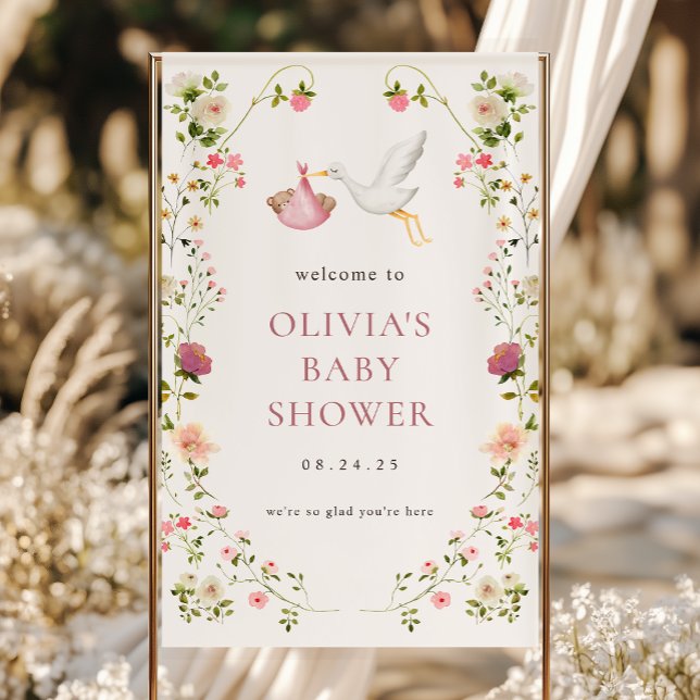 Banderoles Bienvenue Fille Rose Livraison de Cigogne Baby Sho (Créateur téléchargé)