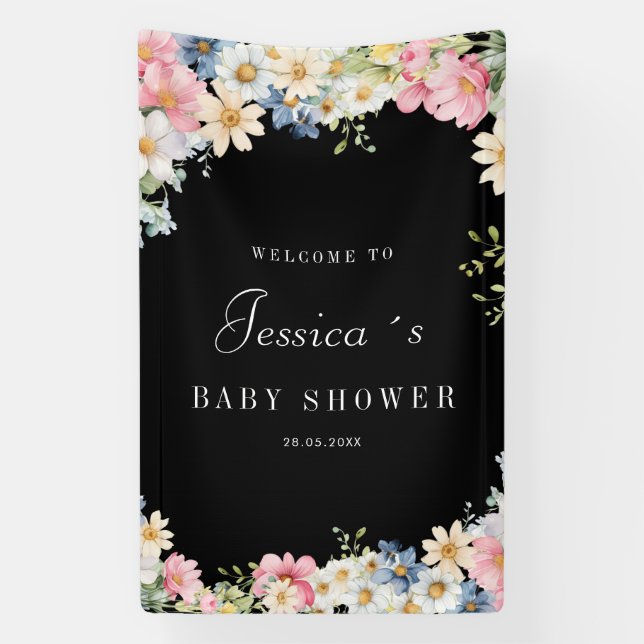 Banderoles Bienvenue ! Fleur sauvage, Baby shower (Verticale)