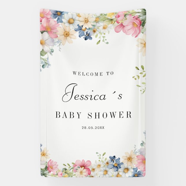 Banderoles Bienvenue ! Fleur sauvage, Baby shower (Verticale)