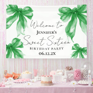 Banderoles Bienvenue Green Bow Coquette Script Sweet 16