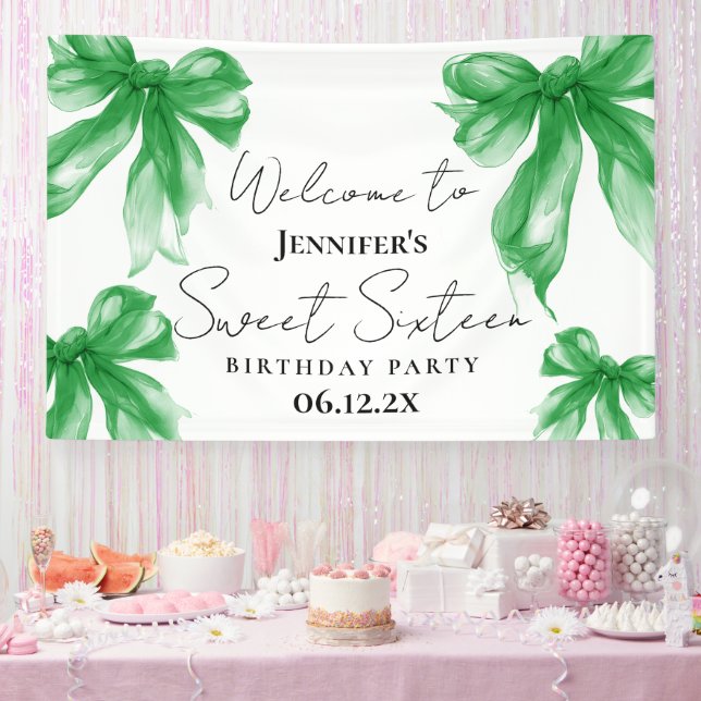 Banderoles Bienvenue Green Bow Coquette Script Sweet 16  (Fête)