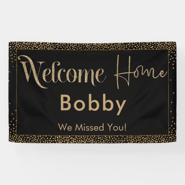 Banderoles Bienvenue Home Gold Confetti, Noir (Horizontal)