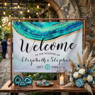 Banderoles Bienvenue Mariage Aquarelle Sarcelle Et Géode D'ag