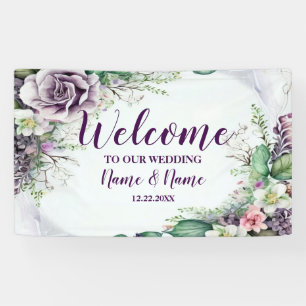 Banderoles Bienvenue Mariage Party Purple Floral Green Foliag